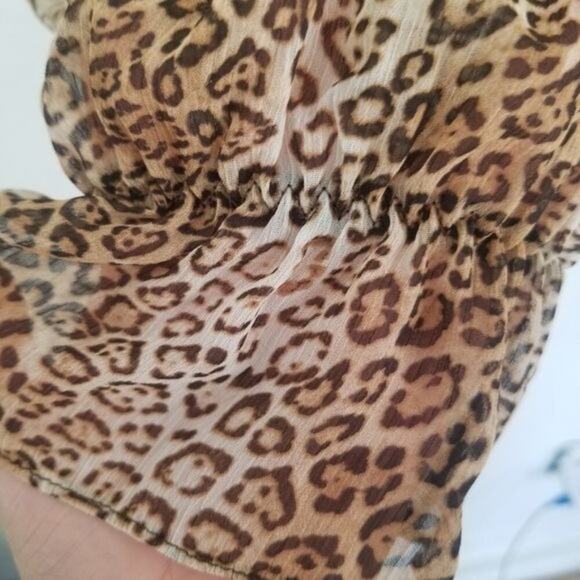Zara Accessories Bodysuit Womens Small Brown Sheer Leopard Ruffled Animal Print - Picture 8 of 11